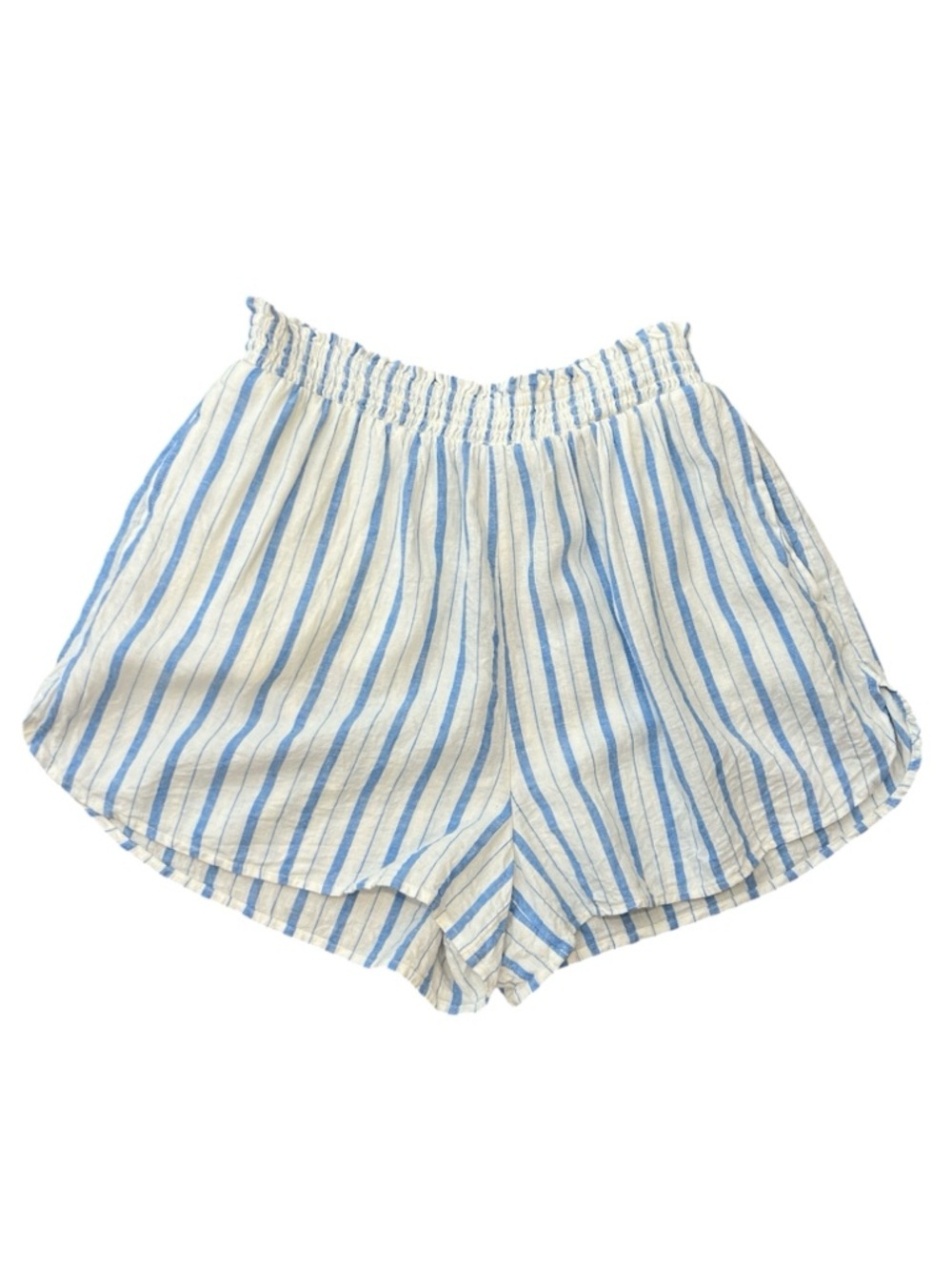 Aerie white blue striped pull on linen viscose blend shorts size medium